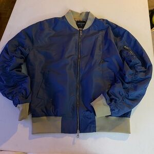 Men's Blue Bomber Jacket with Gray Accents